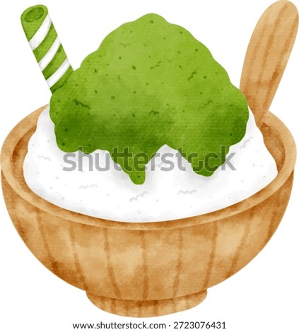 Matcha Shaved Ice with Green Tea Syrup Vector Clipart