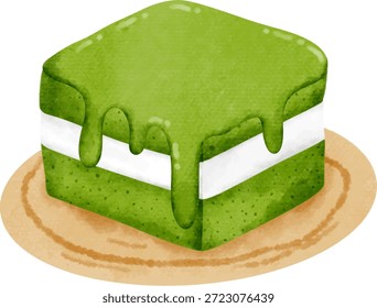 Bolo Quadrado Matcha com Clipart Vetor Molho de Chá Verde