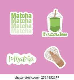 Adesivos Matcha escritos em árabe e traduzidos Matcha.