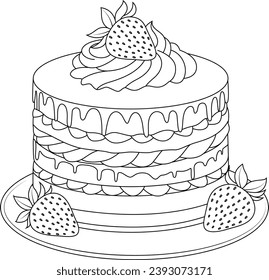 Matcha strawberry cake coloring page for kids and adults