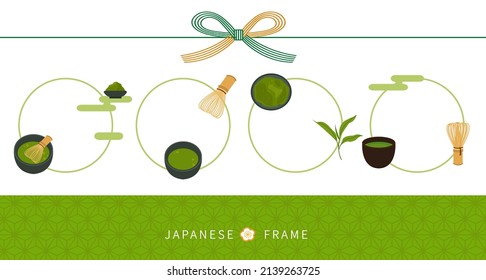 Matcha style decorative frame, Japanese tea ceremony elements pattern