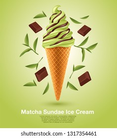 Matcha Sundae Soft Serve : Vector Illustration