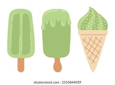 Matcha taste ice cream. Flat Vector illustration isolated