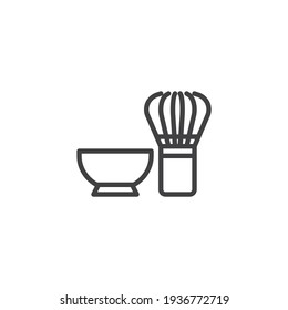 Icono de línea de accesorios de té Matcha. signo de estilo lineal para concepto móvil y diseño web. Icono vectorial del contorno del tazón de té japonés. Símbolo, ilustración del logotipo. Gráficos vectoriales