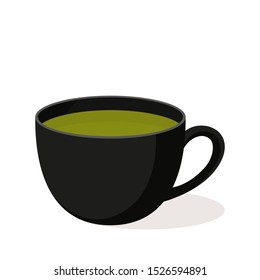 Matcha tea in black Cup isolated illustration on transparent background