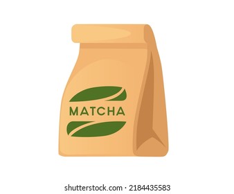Matcha tea in brown craft paper bag with logo vector illustration isolated on white background