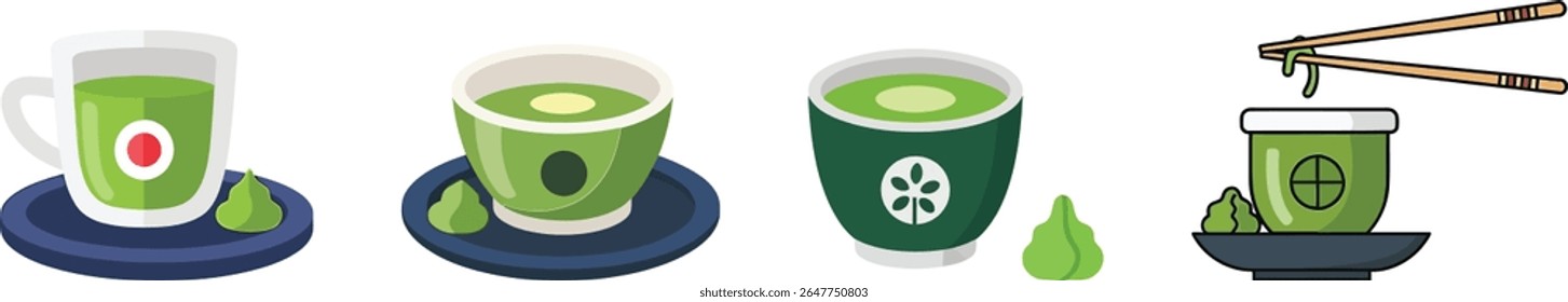 Ilustração de conjunto de xícara de chá de Matcha