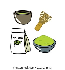 matcha tea doodle icon, vector illustration