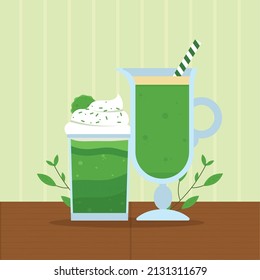 matcha tea drinks illustration design
