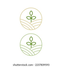 Matcha Tea Field Circle Logo, Sign, Symbol isolated On White