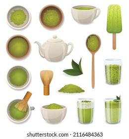 Matcha tea icon cartoon vector. Coffee powder. Cream cup