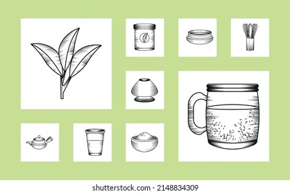 matcha tea icons line style