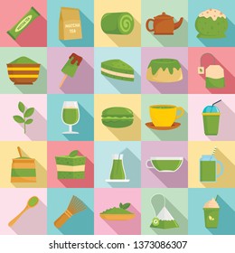 Matcha tea icons set. Flat set of matcha tea vector icons for web design