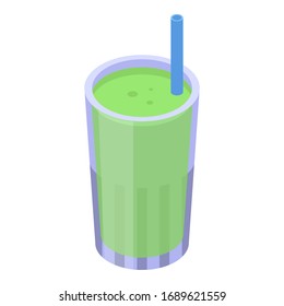 Matcha tea juice glass icon. Isometric of matcha tea juice glass vector icon for web design isolated on white background