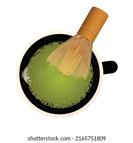 Matcha tea prepare icon cartoon vector. Green powder. Japan herb