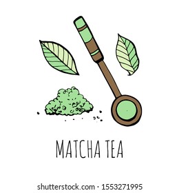 Matcha tea set. Objects isolated. Vector hand drawn illustration.