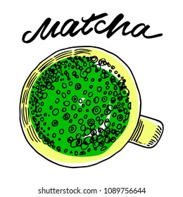 Matcha tea. Vector hand drawn graphic illustration.