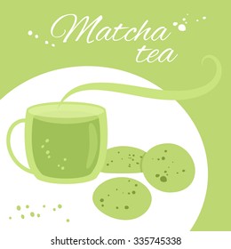 Matcha tea. Vector isolated illustration. Illustration for cooking site, menus, books. 