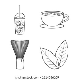 Matcha tea vector line icon set.Vector isolated illustration asian tea .Icon set of matcha herbal beverage.