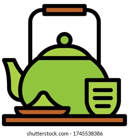 Matcha with teapot icon, Beverage filled style vector illustration