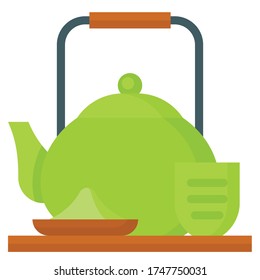 Matcha with teapot icon, Beverage flat style vector illustration