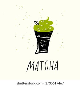 Matcha. Vector doodle illustration of matcha dessert