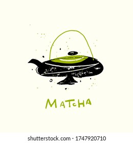 Matcha. Vector doodle illustration of teapot. Japanese tea ceremony.
