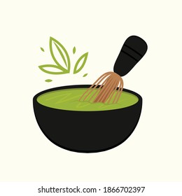 Matcha whisk and cup vector. Matcha cup vector. green tea vector.