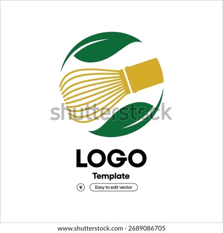 Matcha whisk and leaves with transparent background
