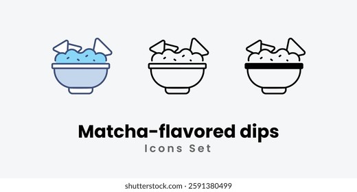 Matcha-flavored dips icons set vector stock illustration