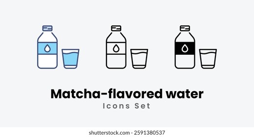 Matcha-flavored water icons set vector stock illustration