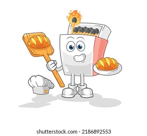 the matchbox baker with bread. cartoon mascot vector