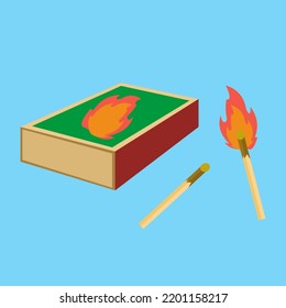 Matchbox with a burning match, illustration