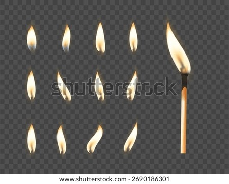 Matchbox, empty package for match sticks in top and perspective view. Realistic mockup of 3d blank box. Stages of burning the match. Symbol of ignition burning. Vector