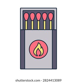 Matchbox. Flat design matchbox. Fire starter element for camping barbecue and outdoor cooking.