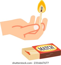 Matchbox con la mano sosteniendo la coincidencia encendida