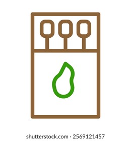 Matchbox icon with green flame. Concept of fire safety, camping, and survival.