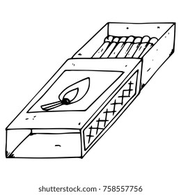 Matchbox icon. Vector illustration of a match. Hand drawn matchbox.