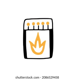 Matchbox in linear flat doodle style. Vector illustration.