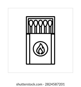 Matchbox. Lineart style matchbox. Fire starter element for camping barbecue and outdoor cooking.