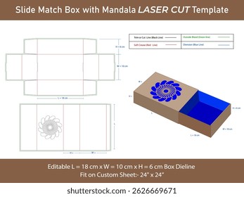 Matchbox, modelo de corte a laser mandala na caixa de slides