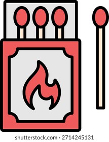Matchbox with Matches and Fire Flame Icon