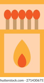 Matchbox with Matches and Fire Flame Illustration