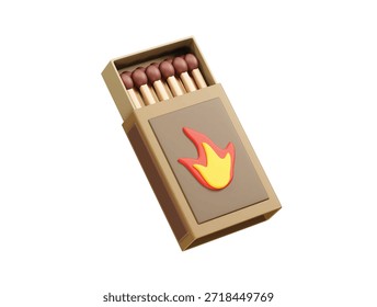 Matchbox with Matches and Flame Icon 3d illustration