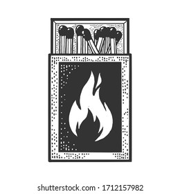 Matchbox with matches sketch engraving vector illustration. T-shirt apparel print design. Scratch board imitation. Black and white hand drawn image.