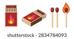 Matchbox with Matches. Vector flat and 3D clipart isolated on white background.