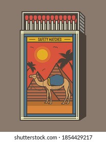 Matchbox And Matches Vector Illustration. Vintage And Unique Matchbox Packaging Design