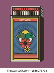 Matchbox And Matches Vector Illustration. Vintage Retro And Cool Matchbox Packaging Design Illustration