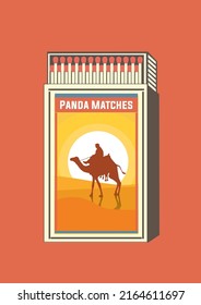 matchbox old style design template vector illustration or Matchbox and matches vector illustration. Vintage and unique matchbox packaging design illustration. camel riding icon
