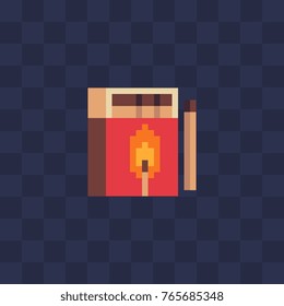 Matchbox pixel art icon. Flat style. 8-bit. Sticker design. Isolated vector illustration.